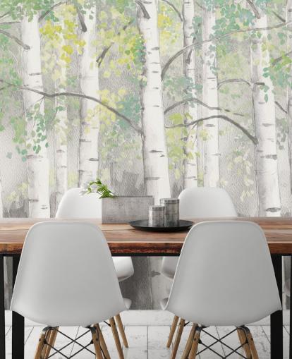 papel pintado de abedules con efecto acuarela papel pintado de abedules con efecto acuarela