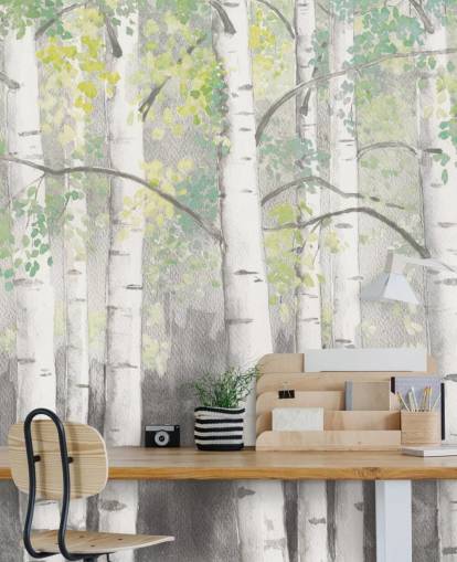 birch trees in watercolor effect wallpaper birch trees in watercolor effect wallpaper