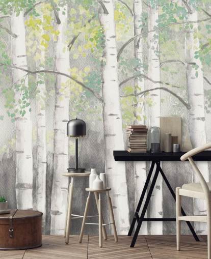 birch trees in watercolor effect wallpaper