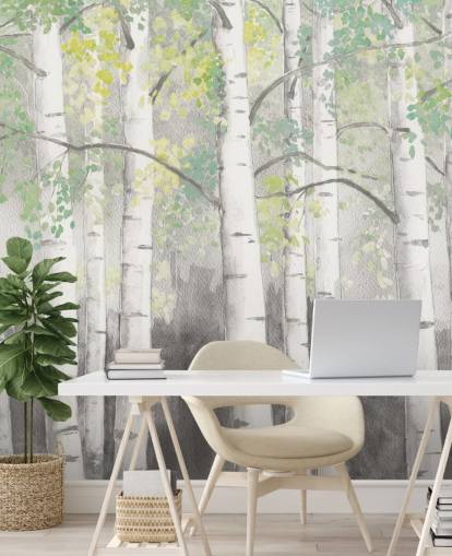 birch trees in watercolor effect wallpaper