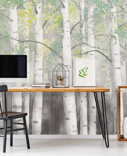 birch trees in watercolor effect wallpaper