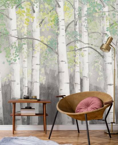 birch trees in watercolor effect wallpaper