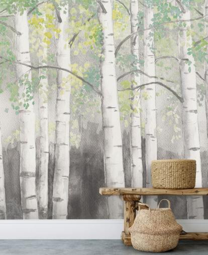Birken in Aquarelleffekttapete