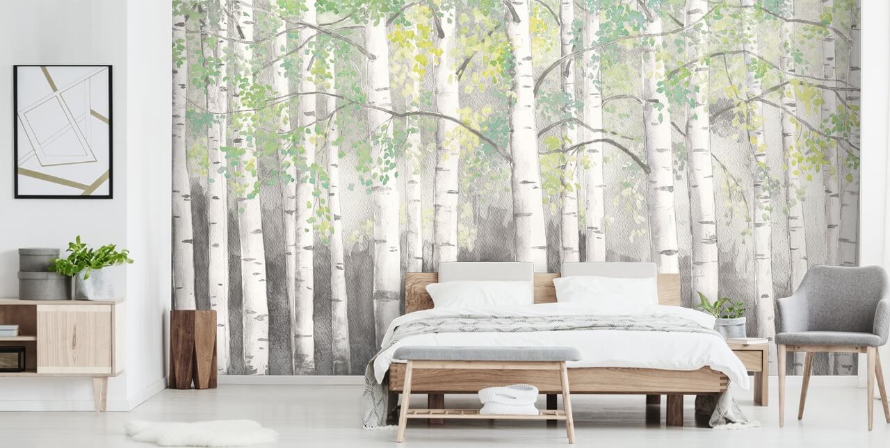 bétulas em papel de parede com efeito aquarela