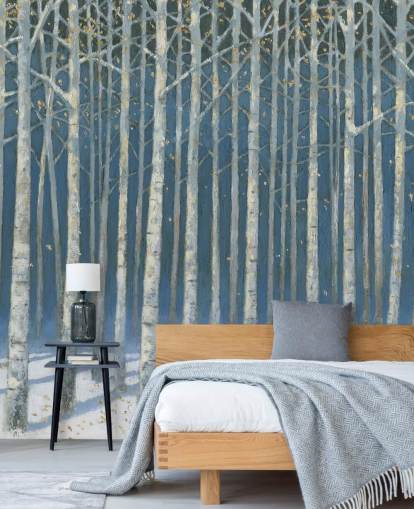 papel pintado árbol azul claro y gris