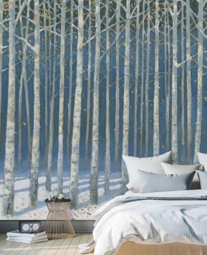 light blue and grey tree wallpaper