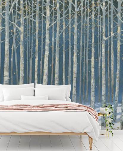 papel pintado árbol azul claro y gris