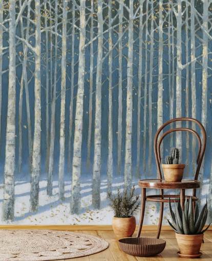 papier peint arbre bleu clair et gris