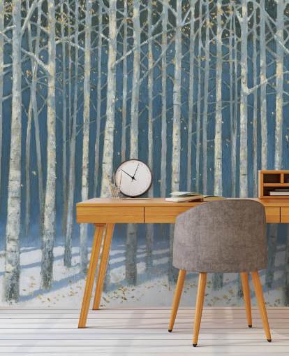 papel pintado árbol azul claro y gris