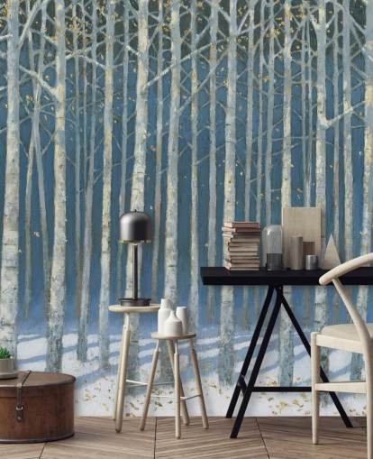 papel pintado árbol azul claro y gris