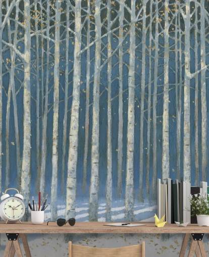 light blue and grey tree wallpaper