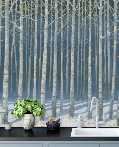 papel pintado árbol azul claro y gris