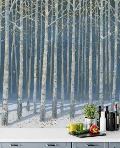 carta da parati albero azzurro e grigio