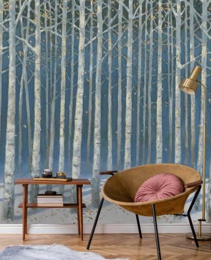 light blue and grey tree wallpaper