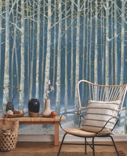 light blue and grey tree wallpaper