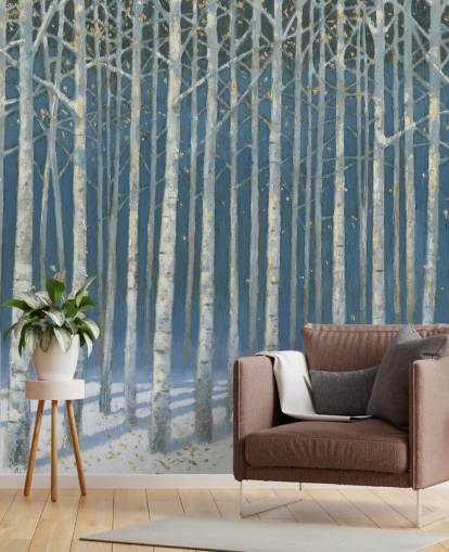 papel pintado árbol azul claro y gris