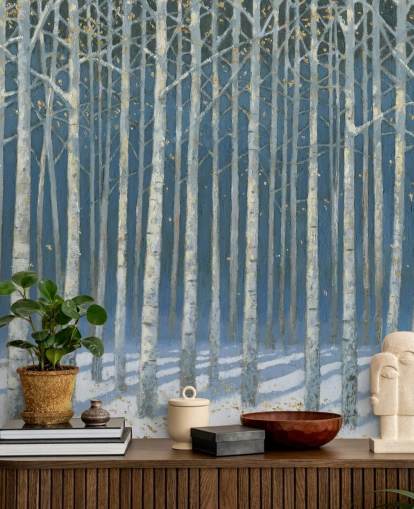 light blue and grey tree wallpaper