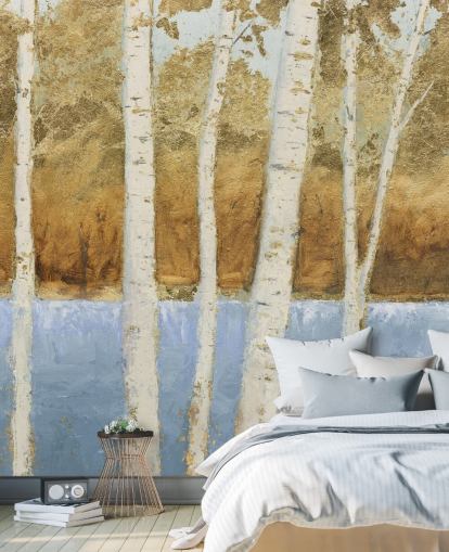 abstract lake and birch tree wallpaper