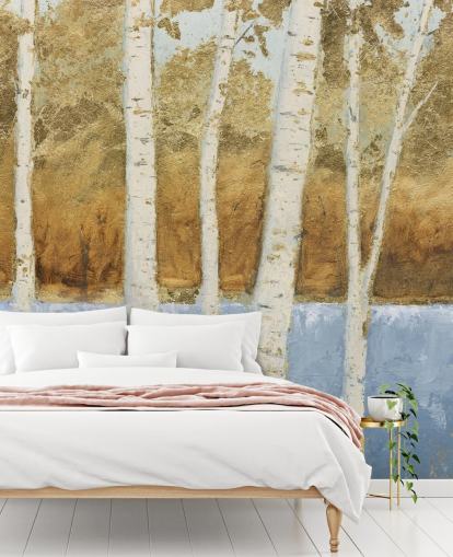 abstract lake and birch tree wallpaper