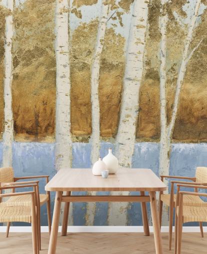 abstract meer en berkenboom behang