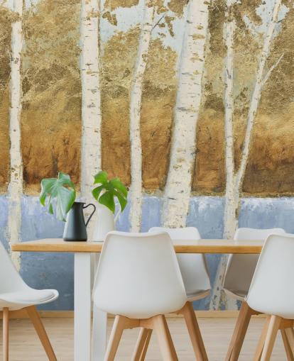 abstract meer en berkenboom behang