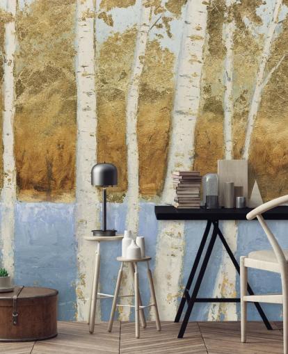 abstract meer en berkenboom behang