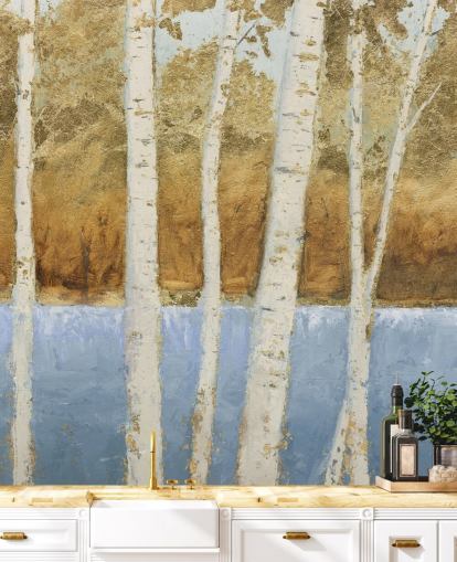 abstract lake and birch tree wallpaper