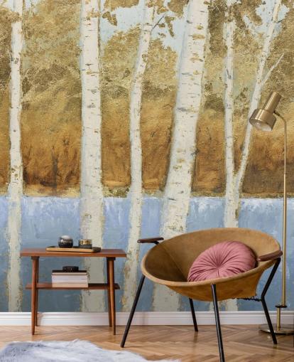 abstract lake and birch tree wallpaper