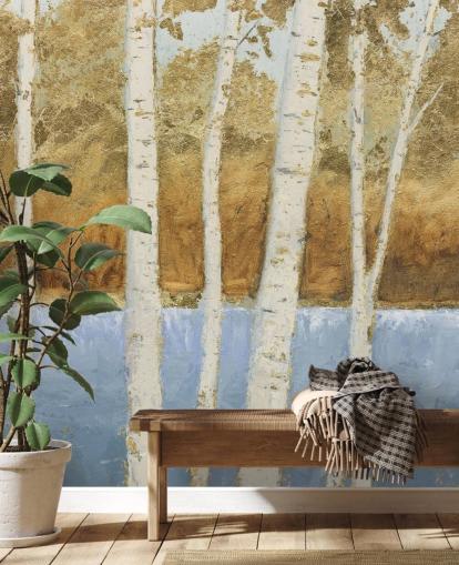 abstract lake and birch tree wallpaper