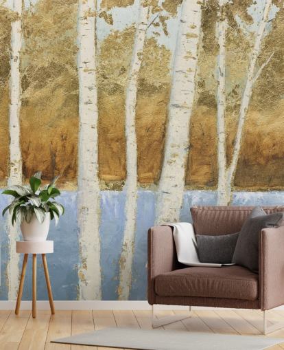 abstract lake and birch tree wallpaper