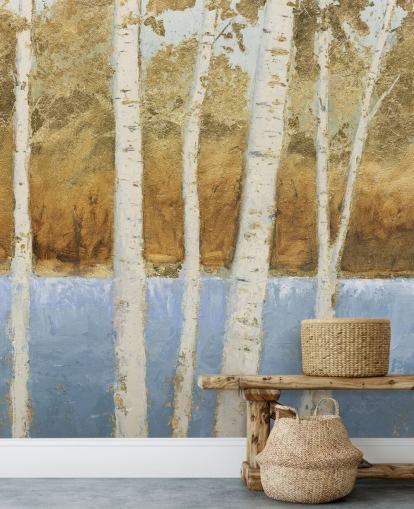 abstract lake and birch tree wallpaper