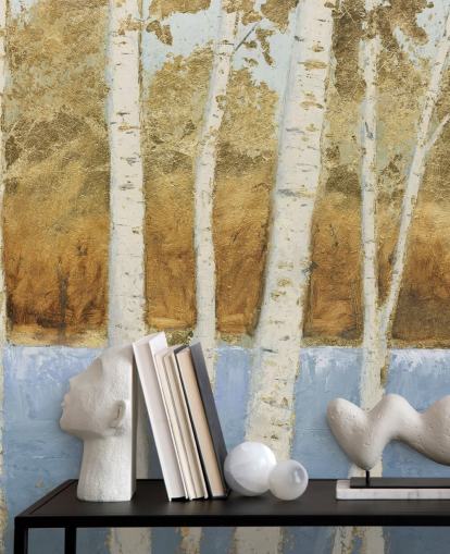 abstract lake and birch tree wallpaper