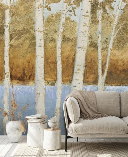 abstract lake and birch tree wallpaper