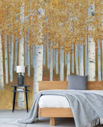 senap och guld björk tapeter