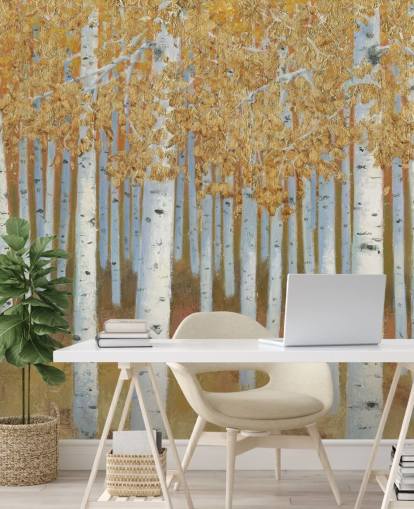 papel pintado abedul mostaza y dorado papel pintado abedul mostaza y dorado