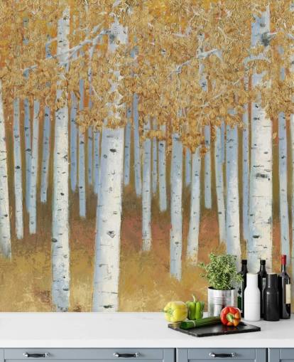 mosterd en gouden berkenboom behang mosterd en gouden berkenboom behang