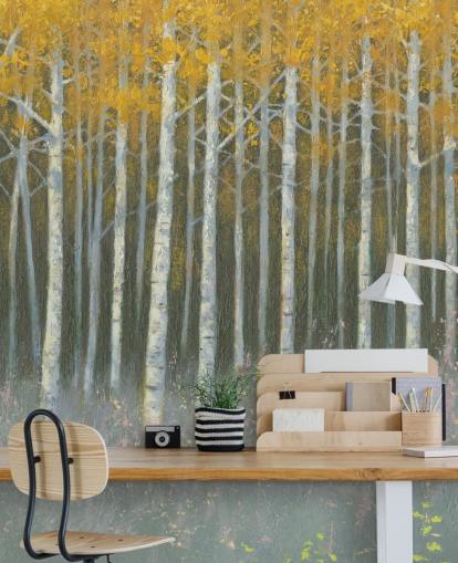 gelbe Blätter auf Birken Tapete