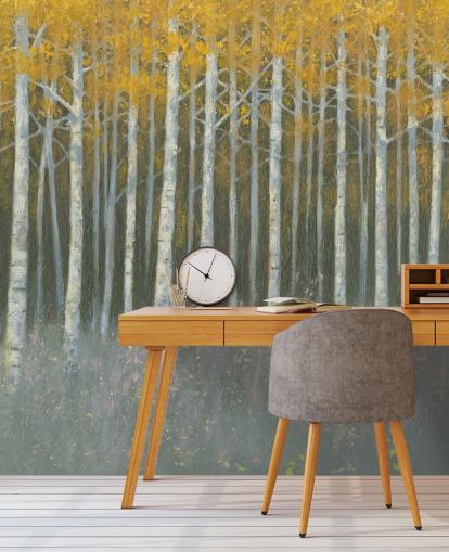 yellow leaves on birch trees wallpaper