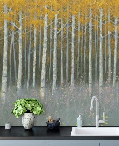 papel pintado de hojas amarillas en abedules