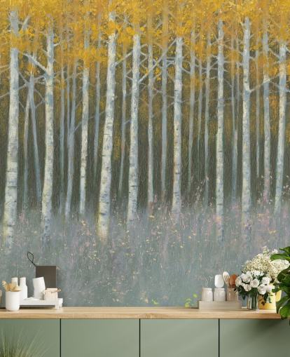 yellow leaves on birch trees wallpaper