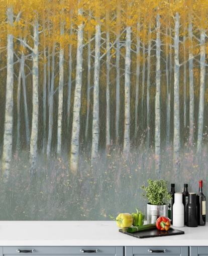 yellow leaves on birch trees wallpaper