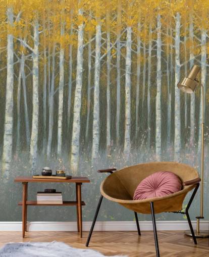 papel pintado de hojas amarillas en abedules papel pintado de hojas amarillas en abedules