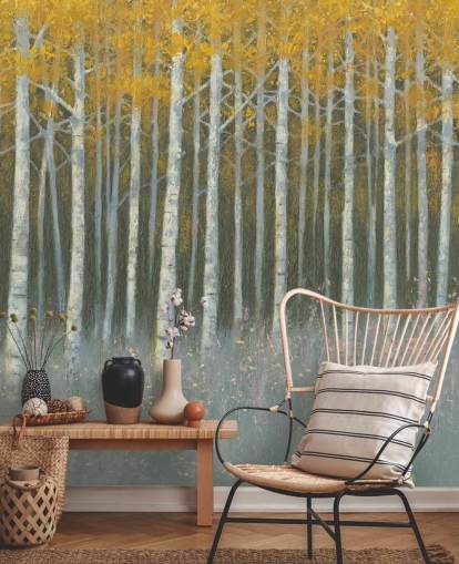 yellow leaves on birch trees wallpaper