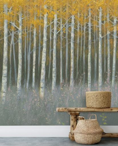yellow leaves on birch trees wallpaper