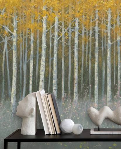 foglie gialle su carta da parati betulle