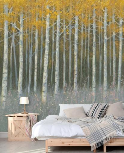 yellow leaves on birch trees wallpaper