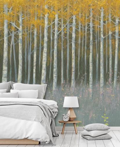 yellow leaves on birch trees wallpaper