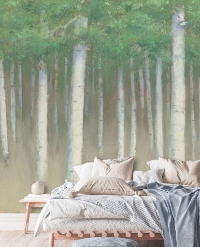 light green birch tree wallpaper