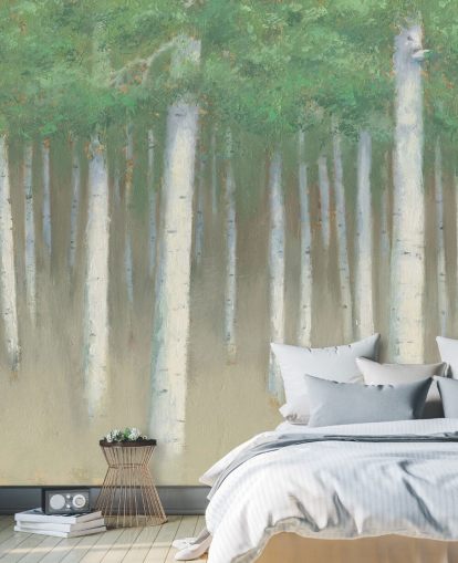 light green birch tree wallpaper