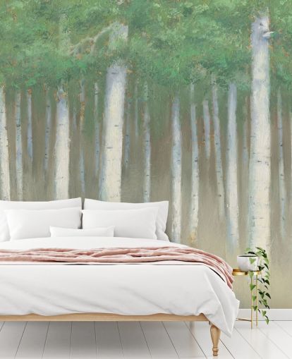 light green birch tree wallpaper